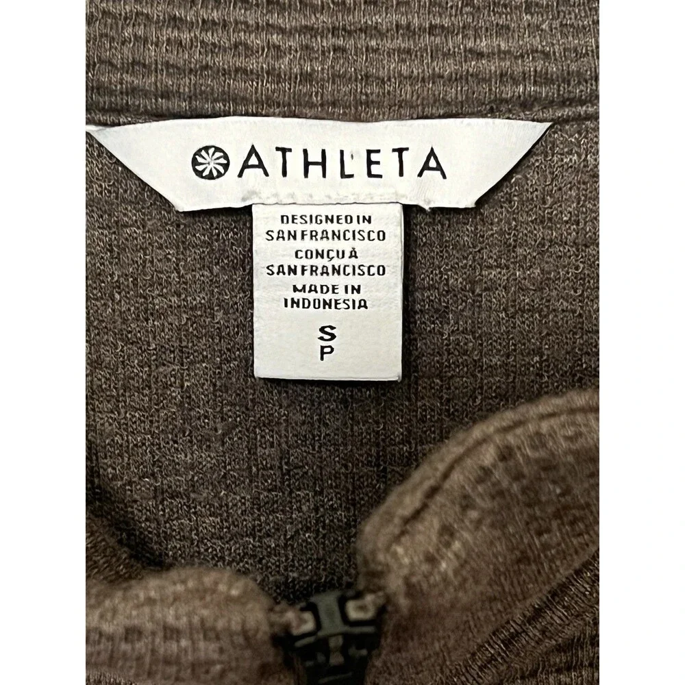ATHLETA Chocolate Heather Tranquil Waffle Knit 1/2 Zip Crop Sweatshirt Active S - Picture 8 of 10
